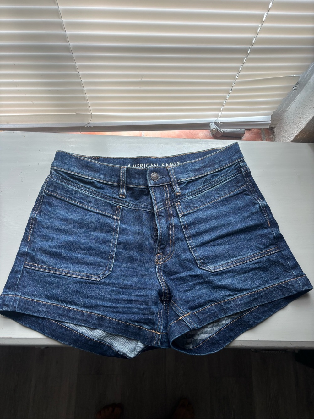 American Eagle Outfitters Dark Blue High-Rise Denim Shorts